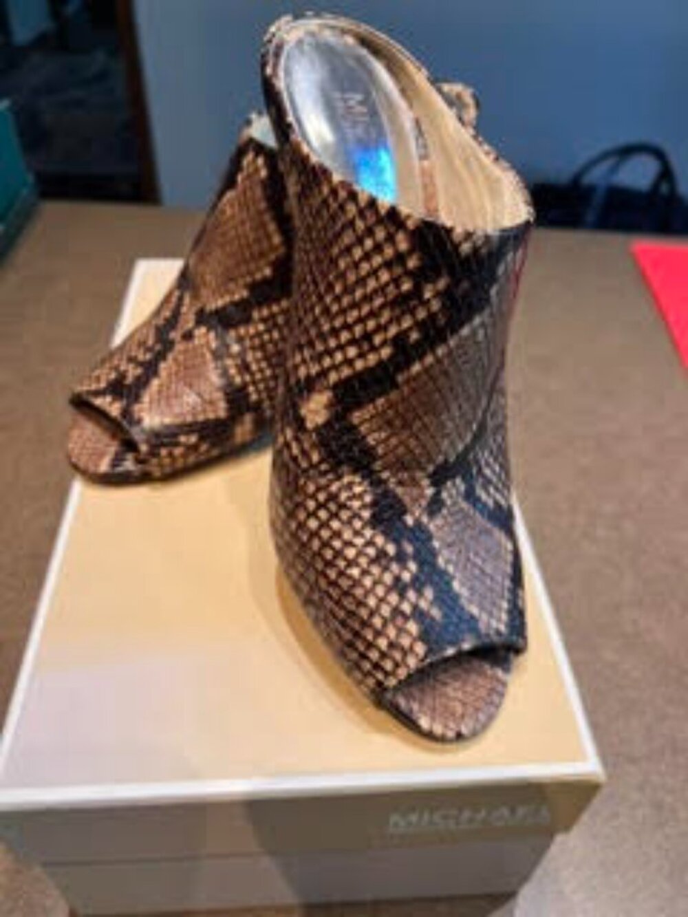 Michael Kors Snakeskin Print Heeled Mules – 8.5
